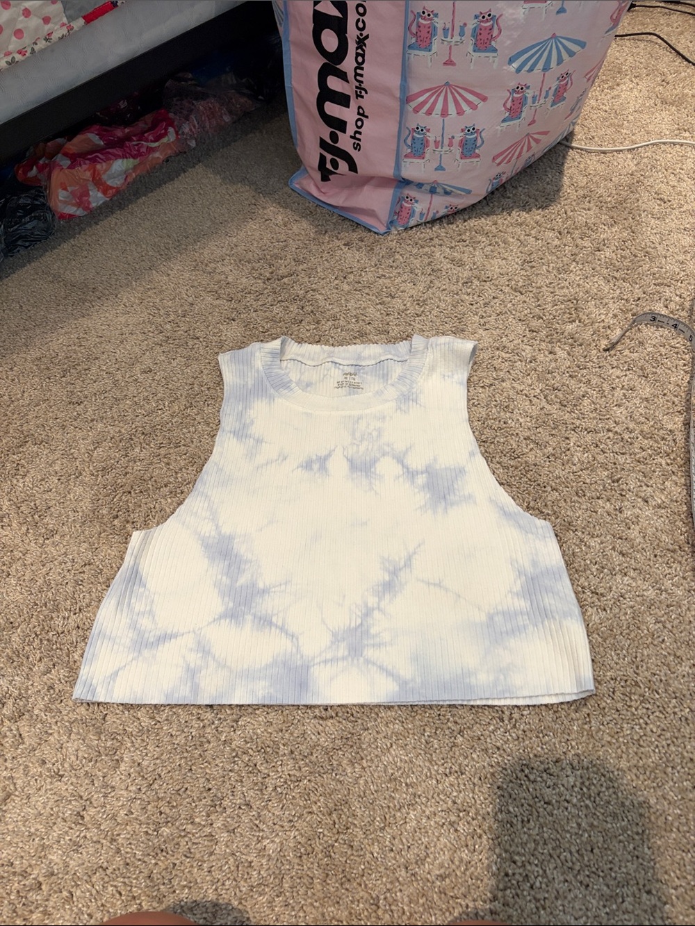 Sleeveless Tie-Dye Crop Tank Top - Light Blue